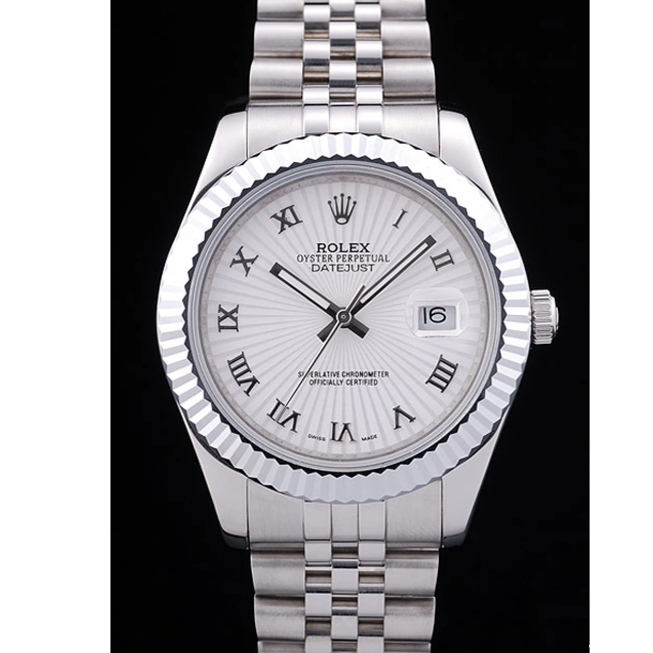 Aaa replica watch Bezel Dial Rolex Radial Ribbed Datejust White 7478 1016